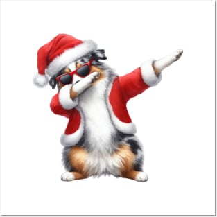 Christmas Australian Shepherd Dog Dabbing Dance Posters and Art